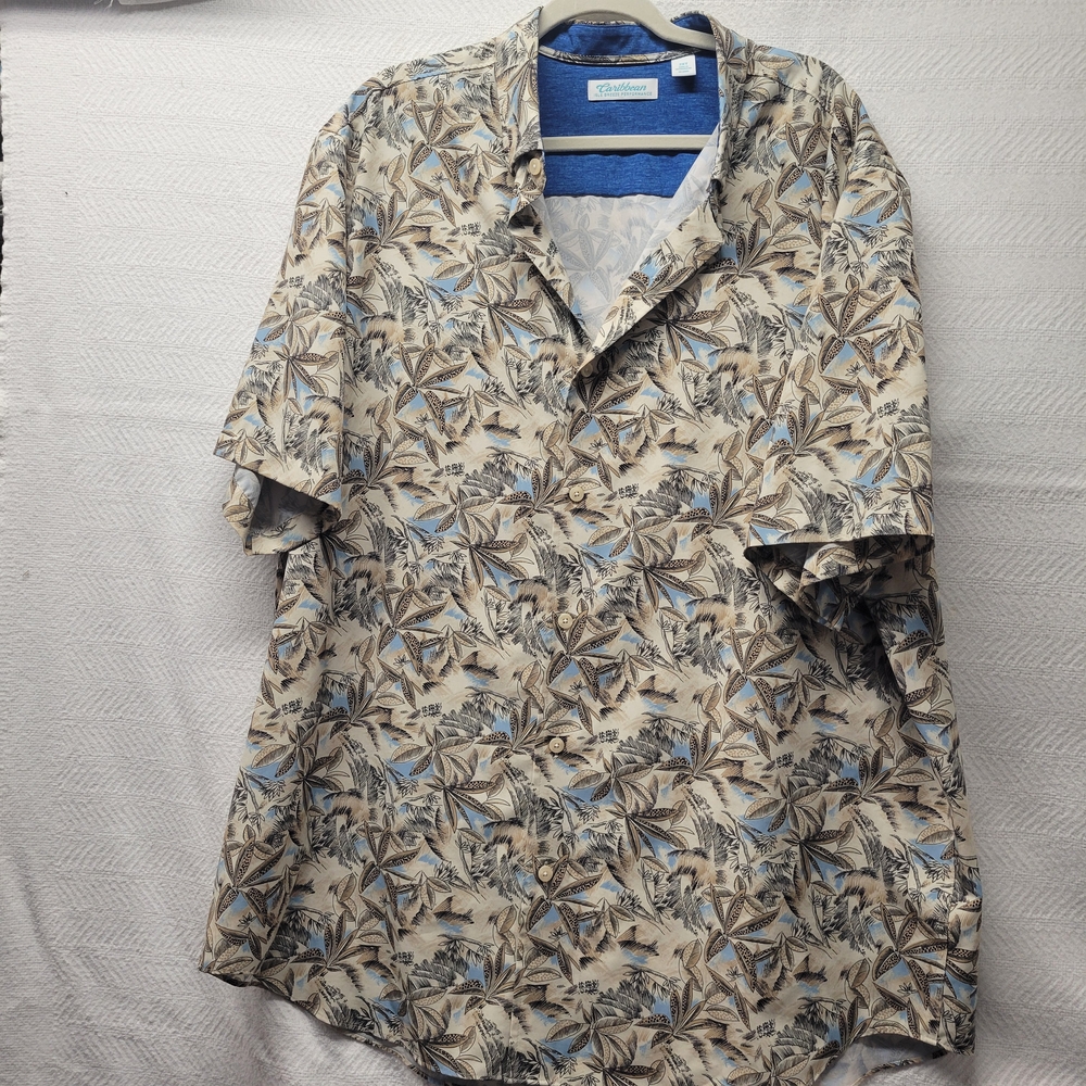 Caribbean Casual Button Down Shirt Blue and Brown